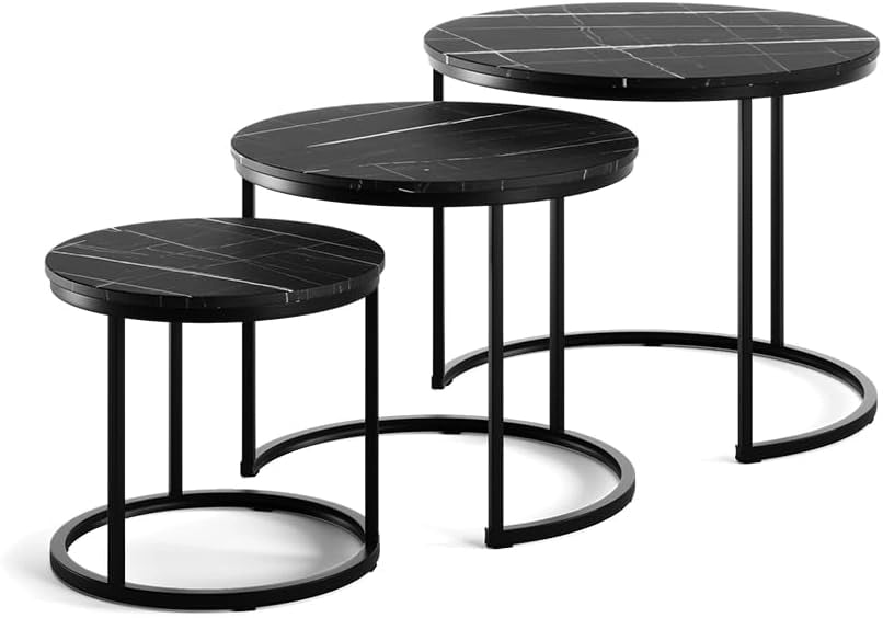 Set di tavolini da caffè Montreal, Marmo nero, 55 x 55 cm 3 parti