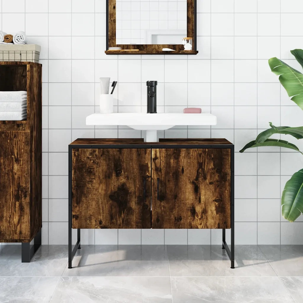 Mobile Lavabo Bagno Rovere Fumo 60x30x60 cm Legno Multistrato 842463
