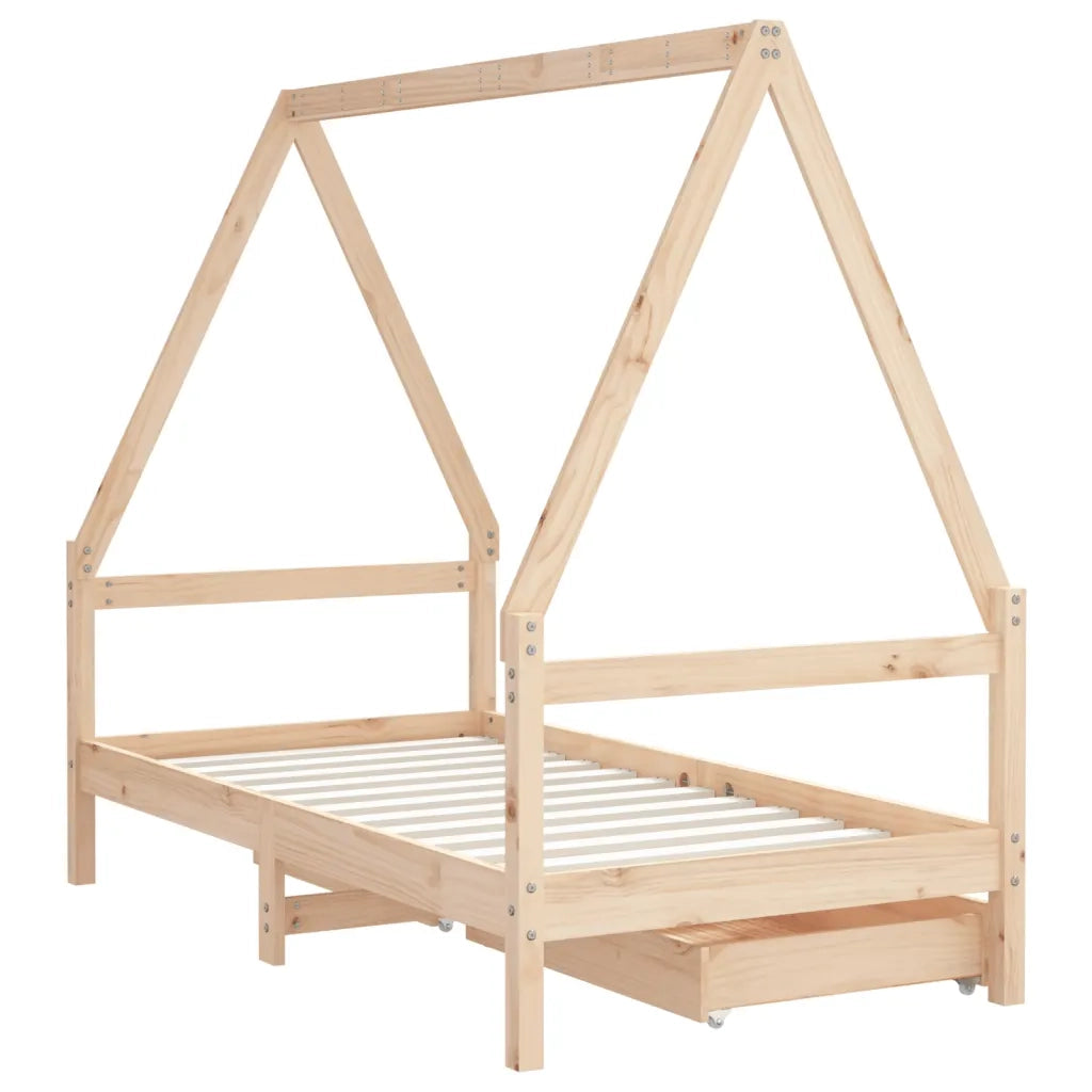Giroletto per Bambini con Cassetti 80x160cm Legno Massello Pino