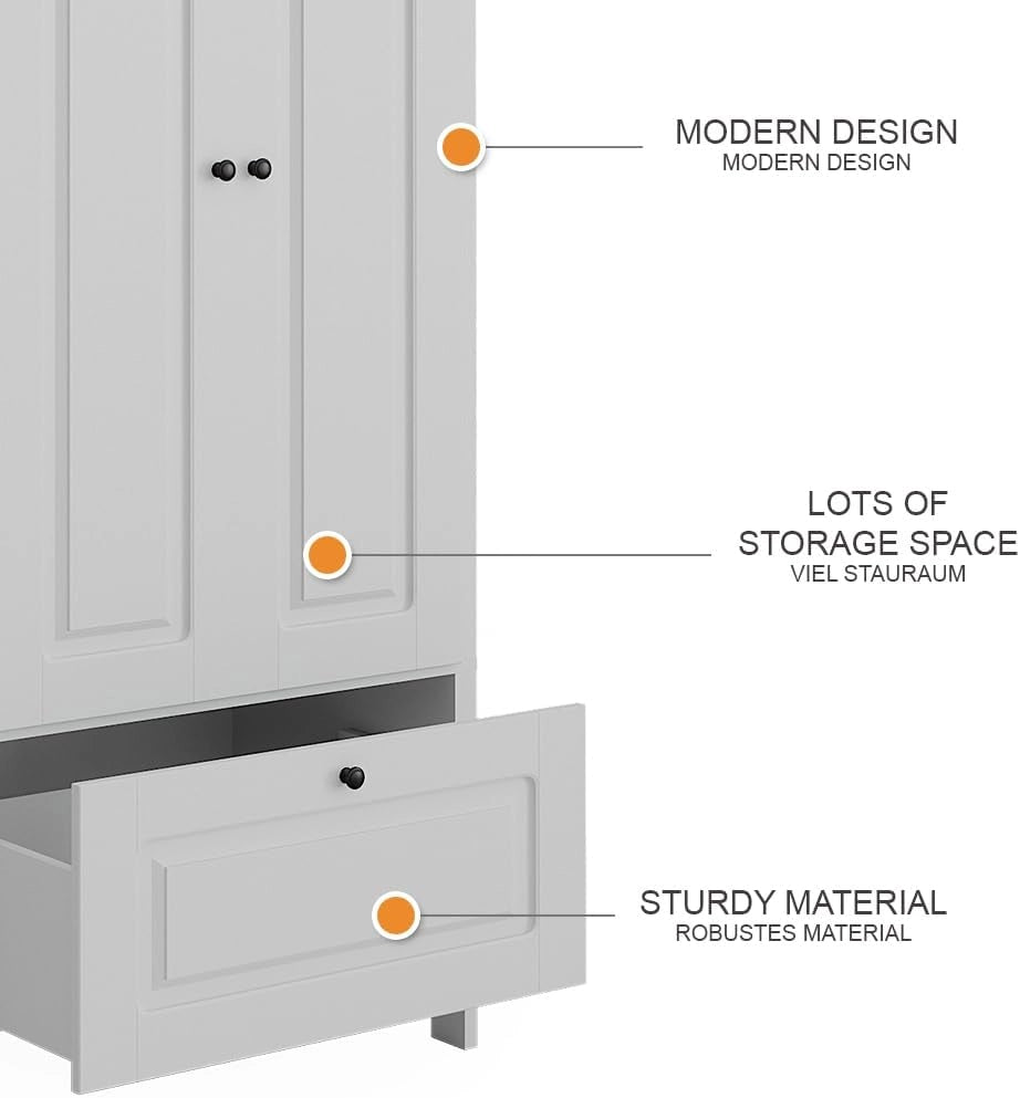 Guardaroba per bambini Ajaton, Bianco, 83.3 x 187 cm, per la conservazione di abbigliamento e accessori per bambini
