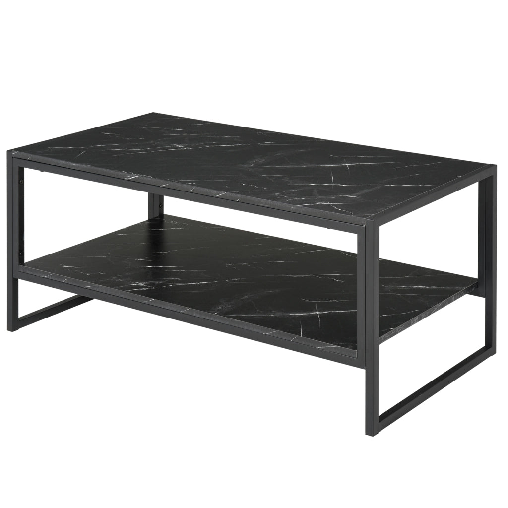 EasyComfort Tavolino da Caffè Nero, Tavolino Effetto Marmo con Ripiano Inferiore, da Soggiorno o Ufficio, Design Moderno, Telaio in Acciaio, 106x50x45cm, Nero