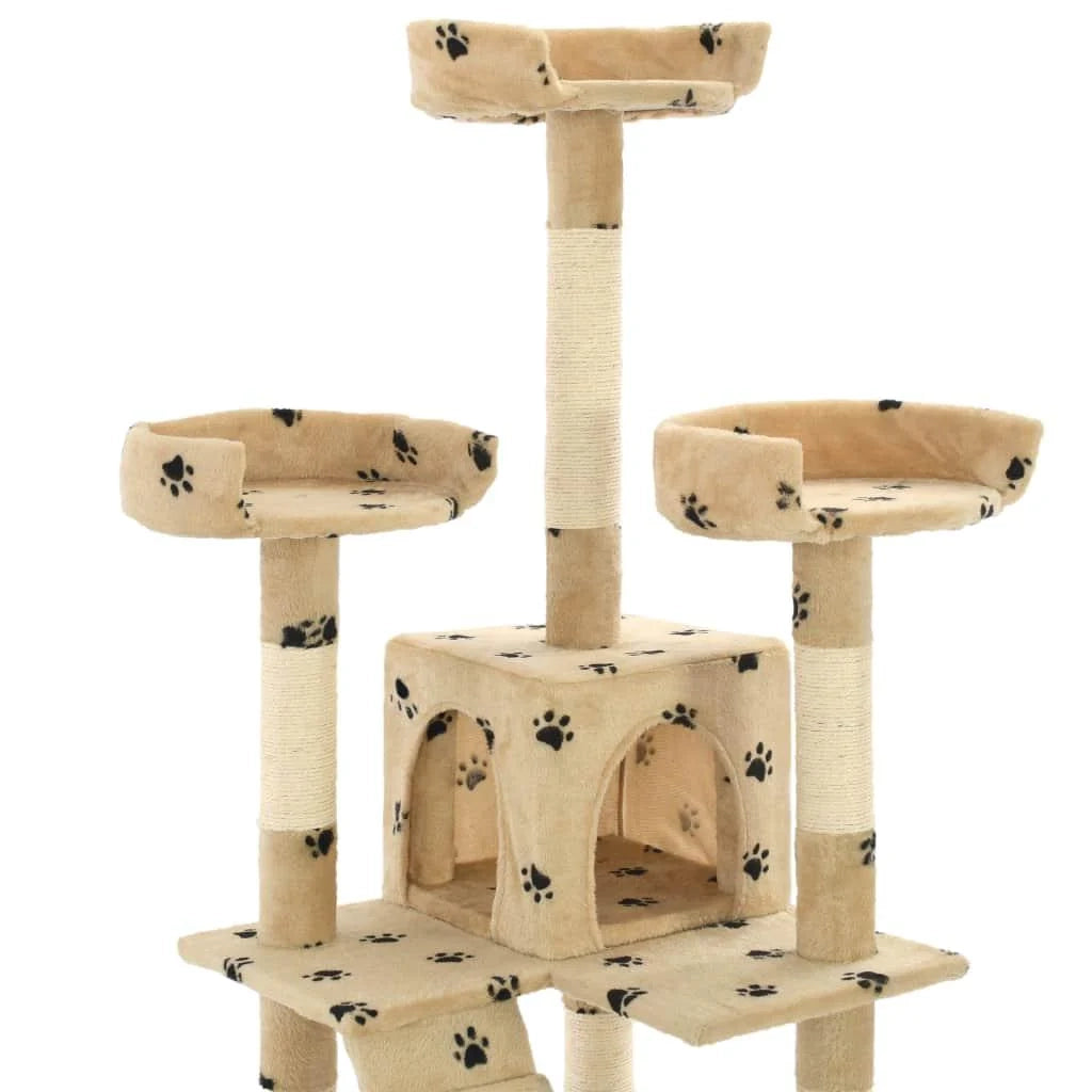 Tiragraffi albero per gatti cuccia per gatti peluche in sisal 170 cm beige con motivo a impronta di zampa 3702077