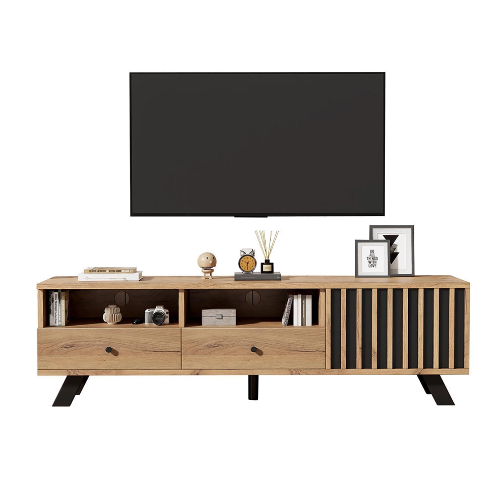 Mobile TV 150x38x44cm - Xylo - Piccolo, 2 Cassetti e 1 Anta, Colore Legno, fino a 60"