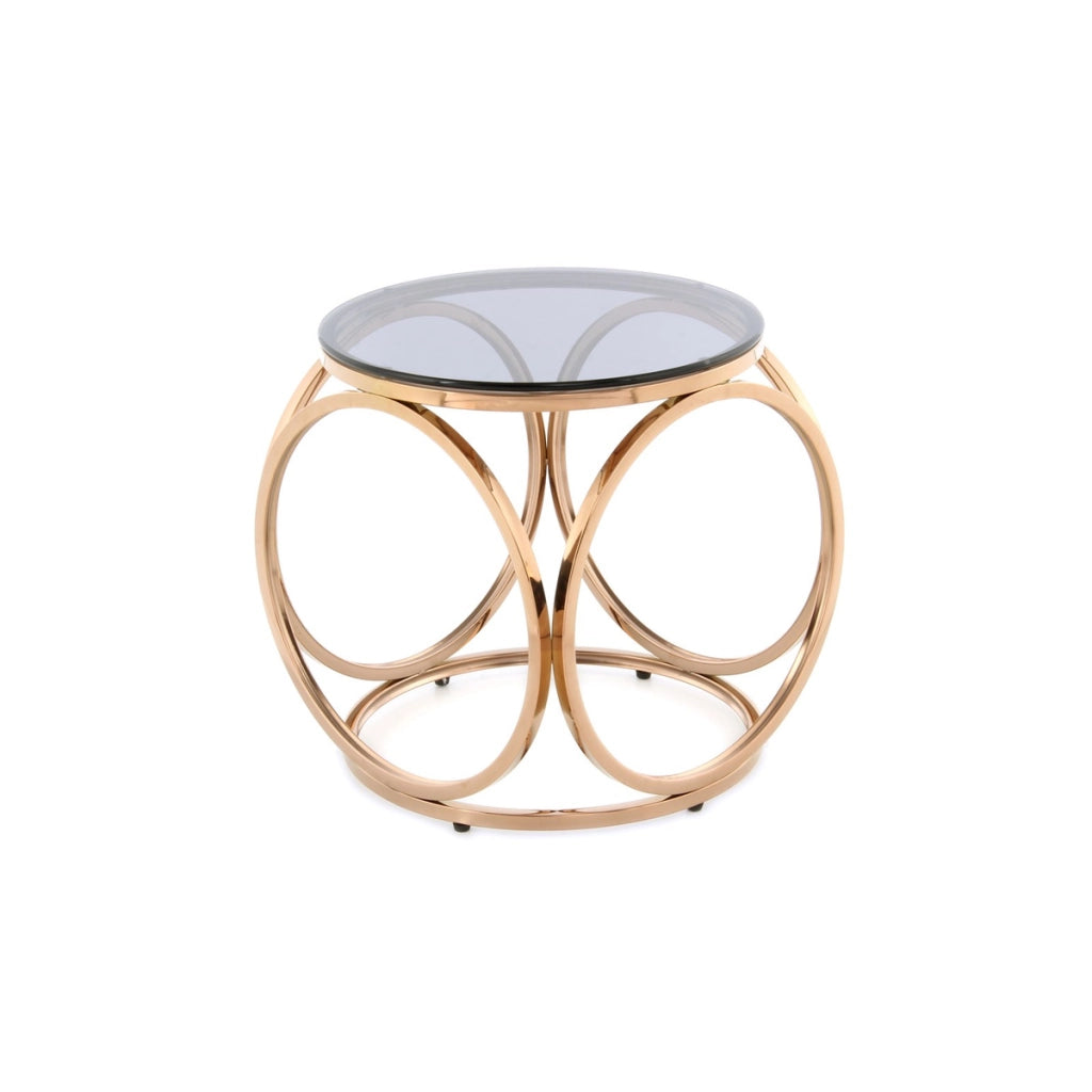 Tavolino da salotto Whitney in oro rosa e vetro grigio