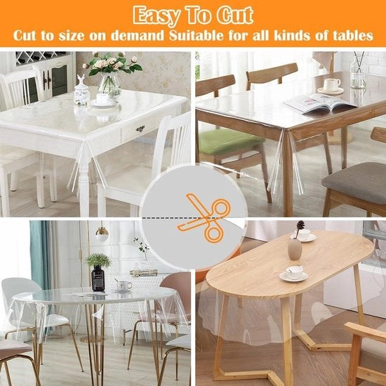 Tappeto per tavolo in PVC impermeabile e trasparente 140 x 220 cm - Pellicola per tavolo per esterni - Lavabile e oleofobo - Protezione per tavolo da pranzo, tavolo da salotto, scrivania