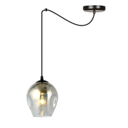 Sospensione 1 Luce Parsifal In Acciaio Nero E Vetro Fumè Con Cavi Lunghi
