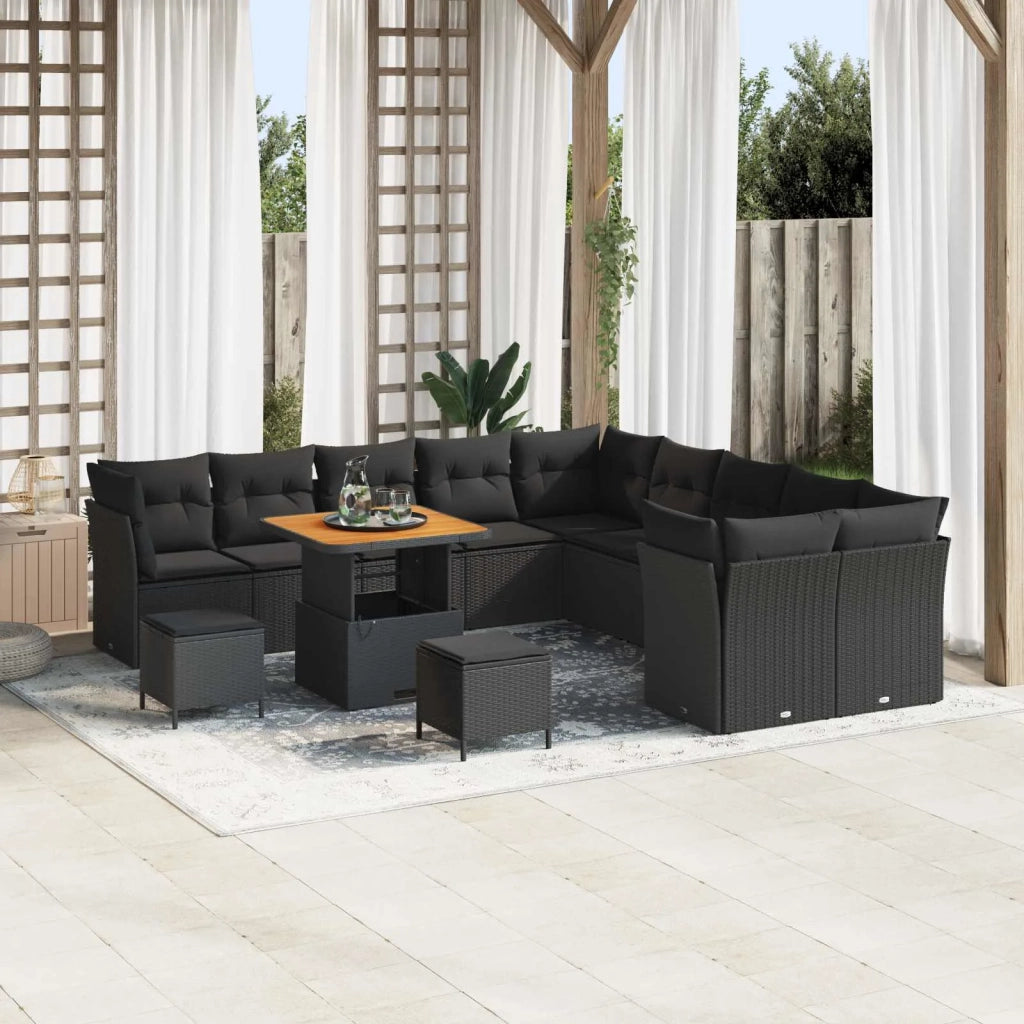 Set Divano da Giardino con cuscino 13 pcs Nero polyrattan 3363489