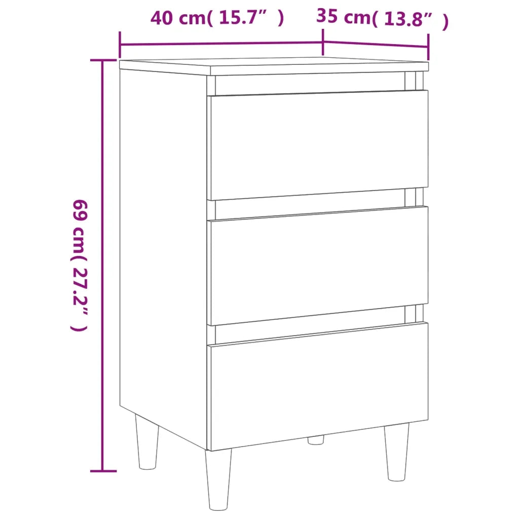 Comodino con Gambe in Legno-Tavolino da notte Massello Grigio Cemento 40x35x69 cm