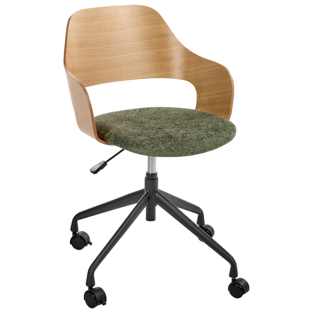 Sedia da ufficio con funzione girevole regolabile seduta in compensato e tessuto poliestere Marrone chiaro e verde elegante