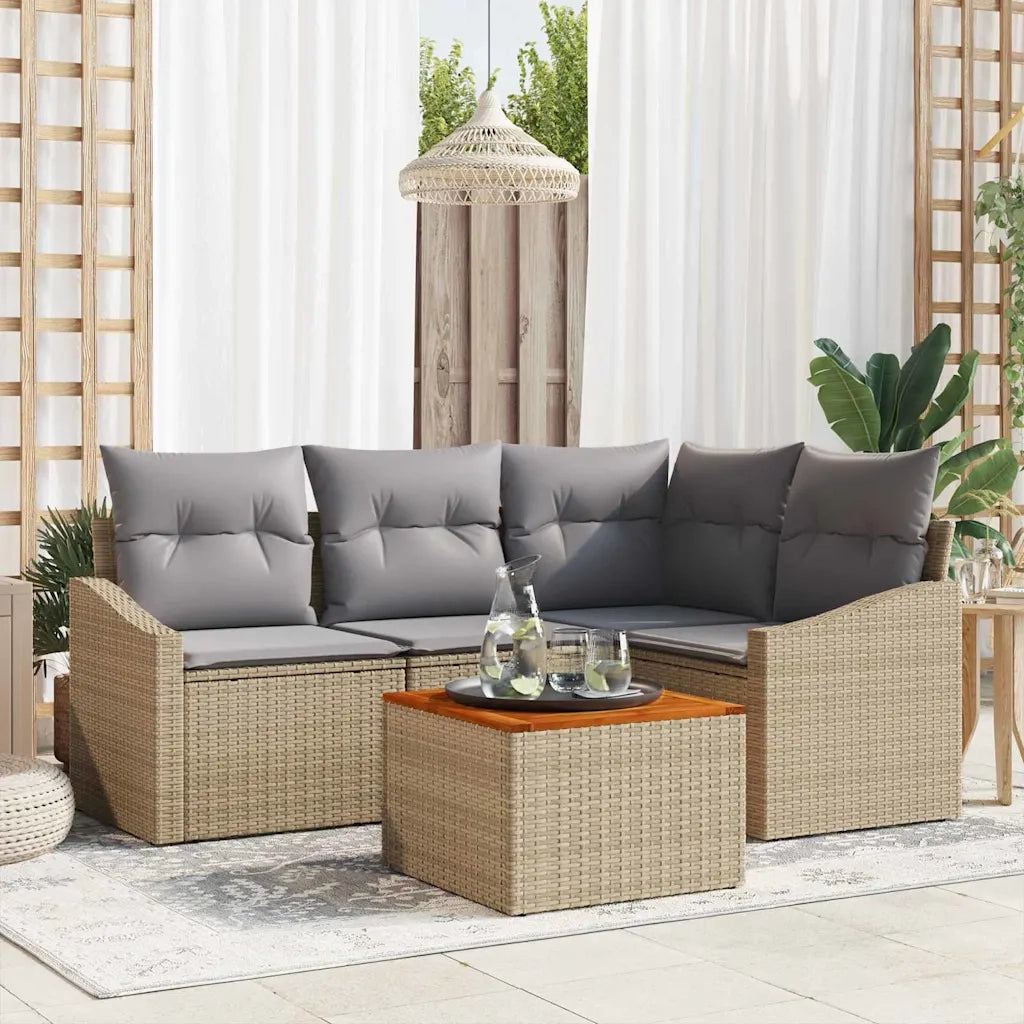 Set Divano da Giardino con cuscino 5 pcs Beige polyrattan