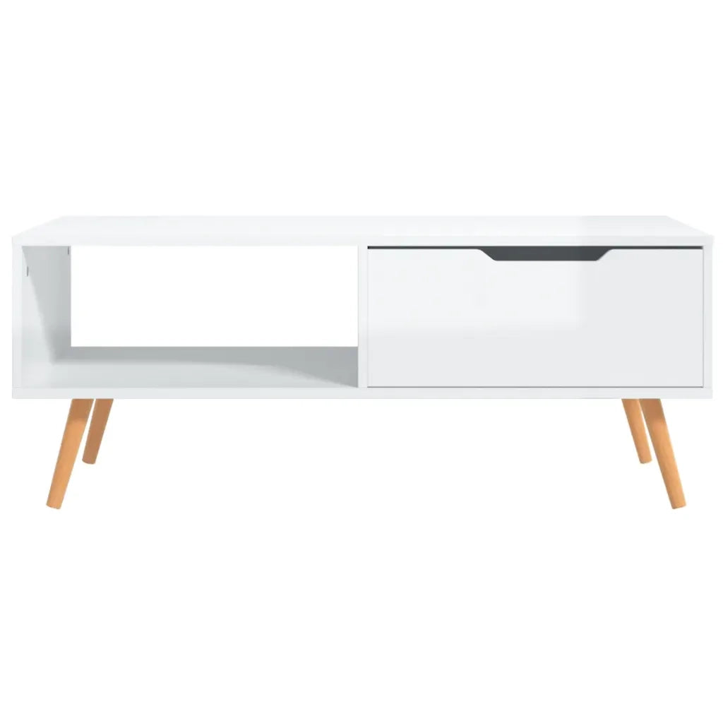 Tavolino Salotto Bianco Lucido 100x49,5x43 cm Legno Multistrato 326792