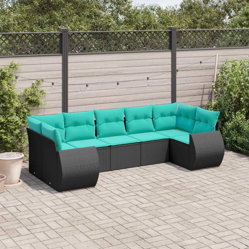 Set Divani da Giardino 7 pz con Cuscini Nero in Polyrattan 3221786