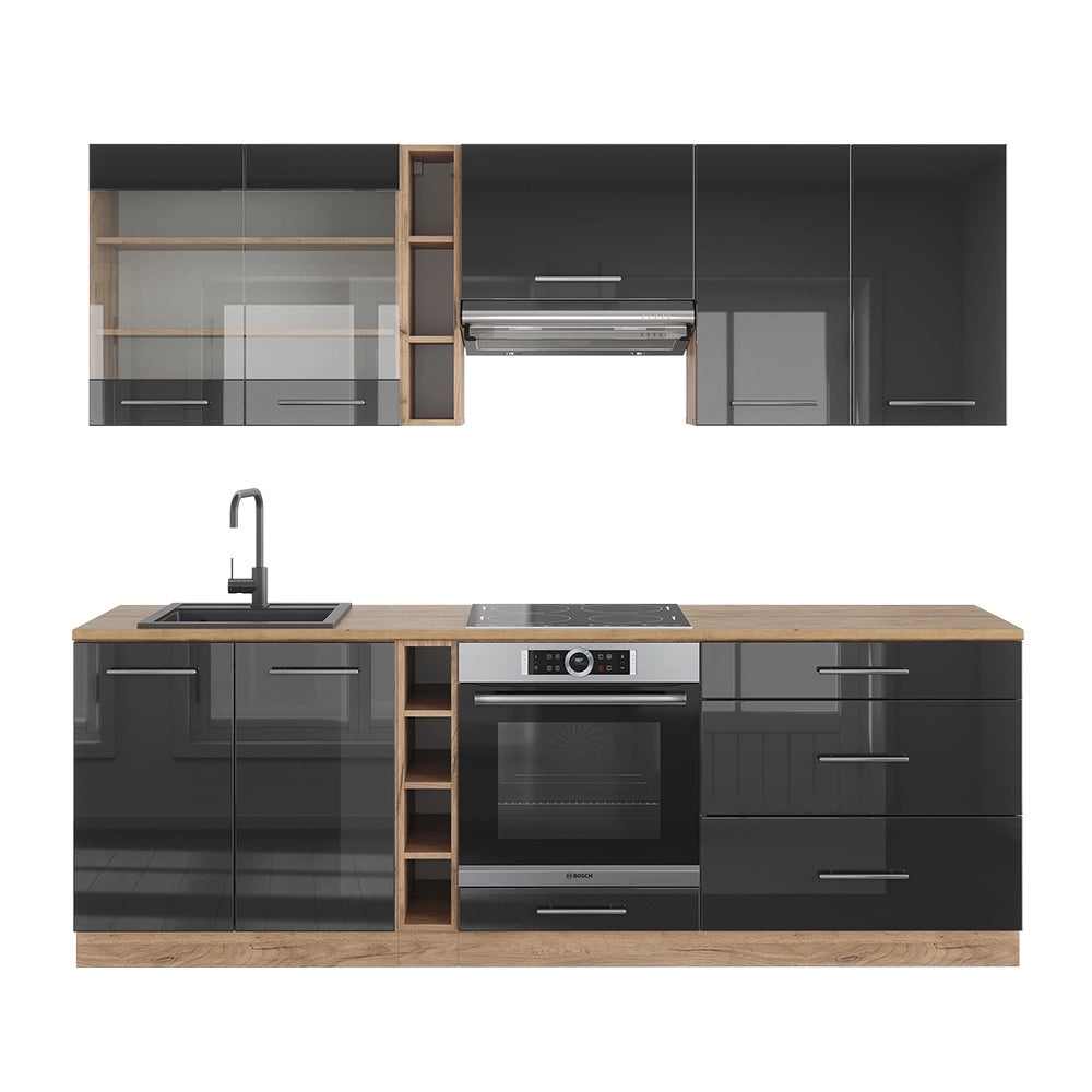 Cucina componibile Fame-Line Antracite lucido/Rovere dorato 235 cm, PL Rovere Vicco