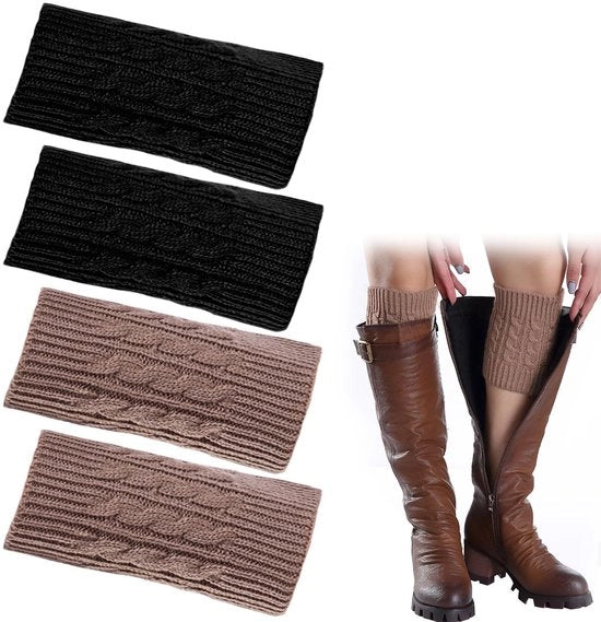 Due Pair di Calzettoni per Ghiaccio per Donna - Nero/Bruno - Cotone/Poliester - Accessorio Invernale - Stile e Caldo - Calzettoni per Gamba