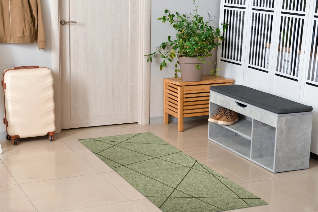 Tappeto Arredo Moderno Morbido in Ciniglia Ingresso Antiscivolo Prodotto Italiano  Soggiorno Camera Salotto Disegni Piazzati Cotone Varie Misure Grande Quarzo/Verde - 140x200 cm