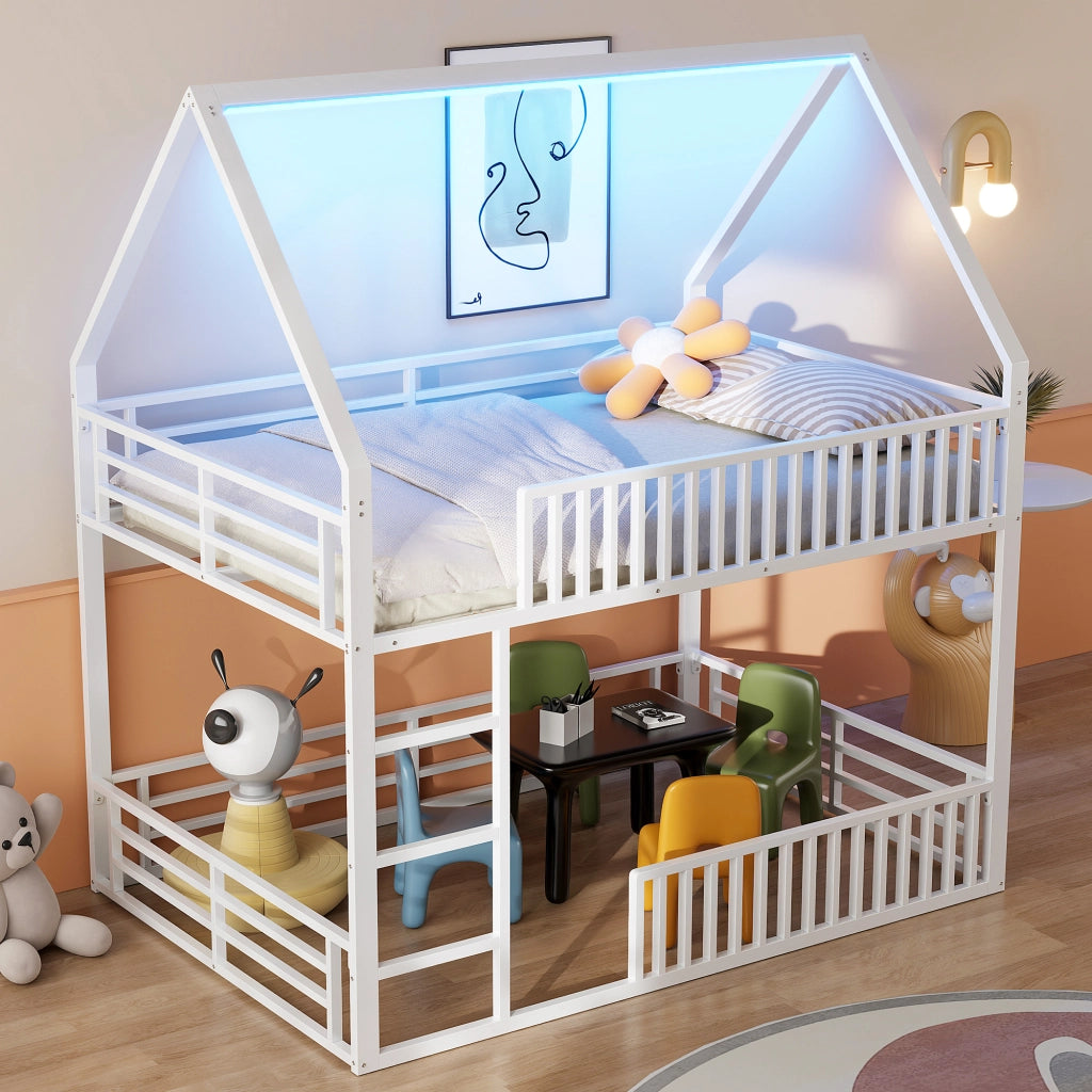 LETTO A CASTELLO 140x200 cm in metallo bianco con LED