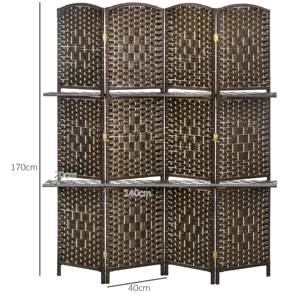 Paravento 4 pannelli con 2 ripiani ¨C zephmum ¨C 160x170 cm, legno, pieghevole