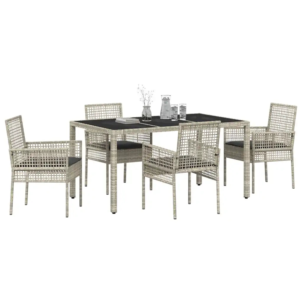 Set da Pranzo per Giardino 5 pz | Set Salotto da Giardino Grigio chiaro polyrattan