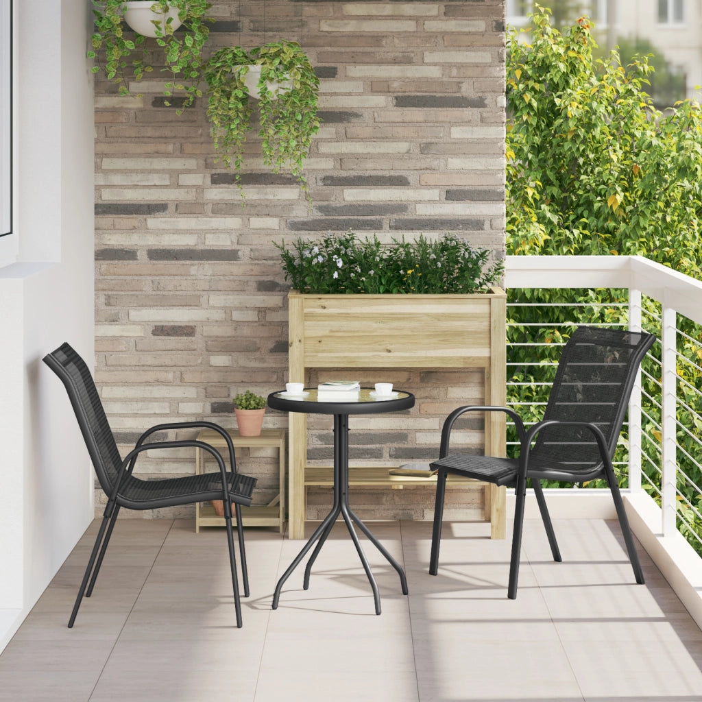 Set Bistro da Giardino 3 Pezzi Nero Textilene e Acciaio