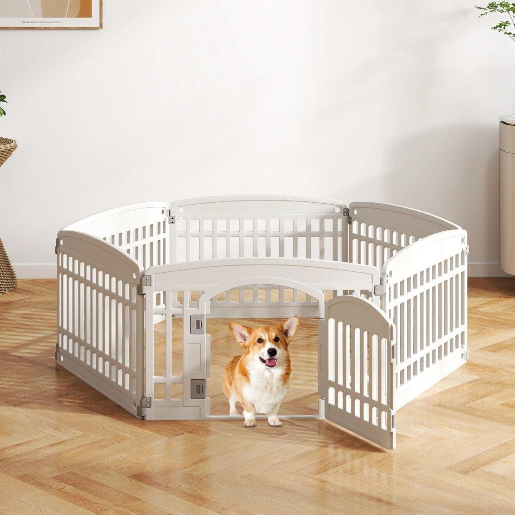 Recinto per cani in plastica con cancello pieghevole a 6 pannelli 60 cm, Casa per cani medi e piccoli Bianco