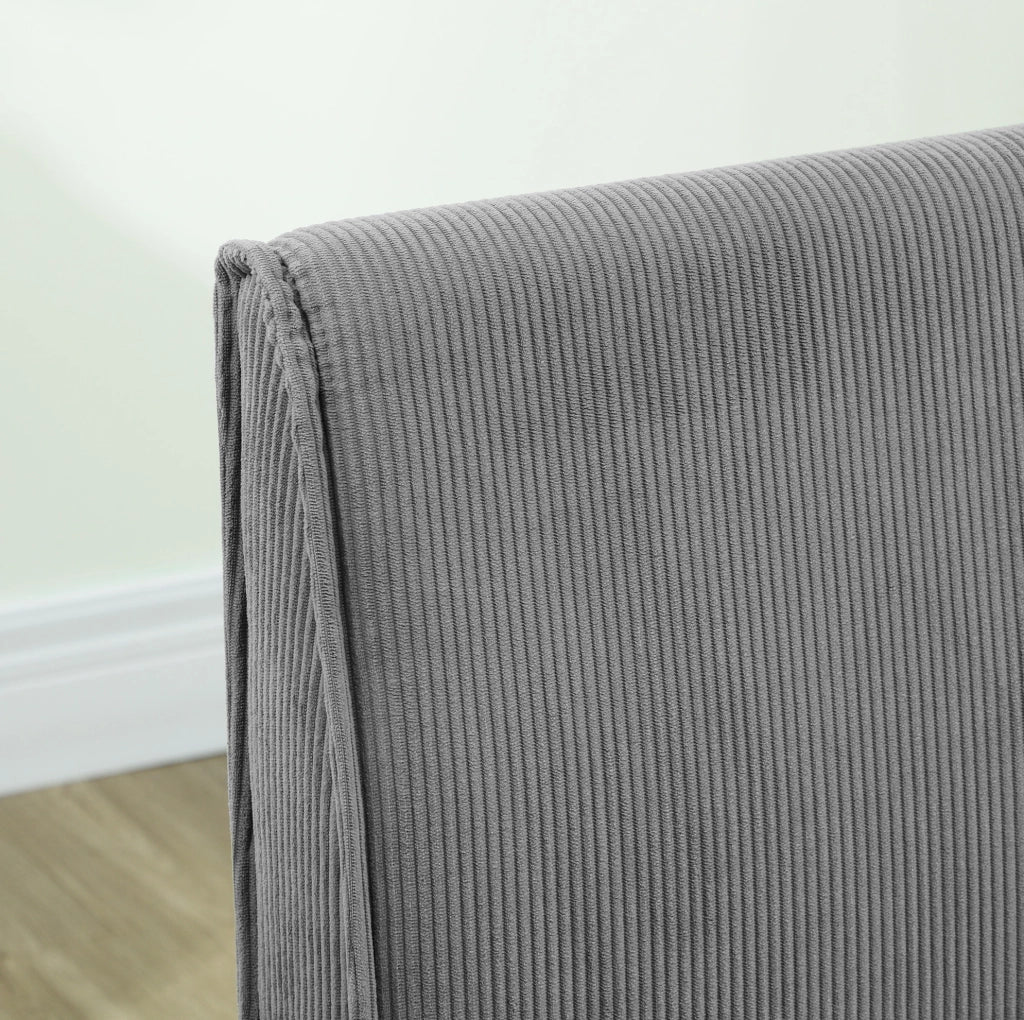 Divano 2 posti in velluto a coste grigio con gambe in legno, 110 x 62 x 85 cm