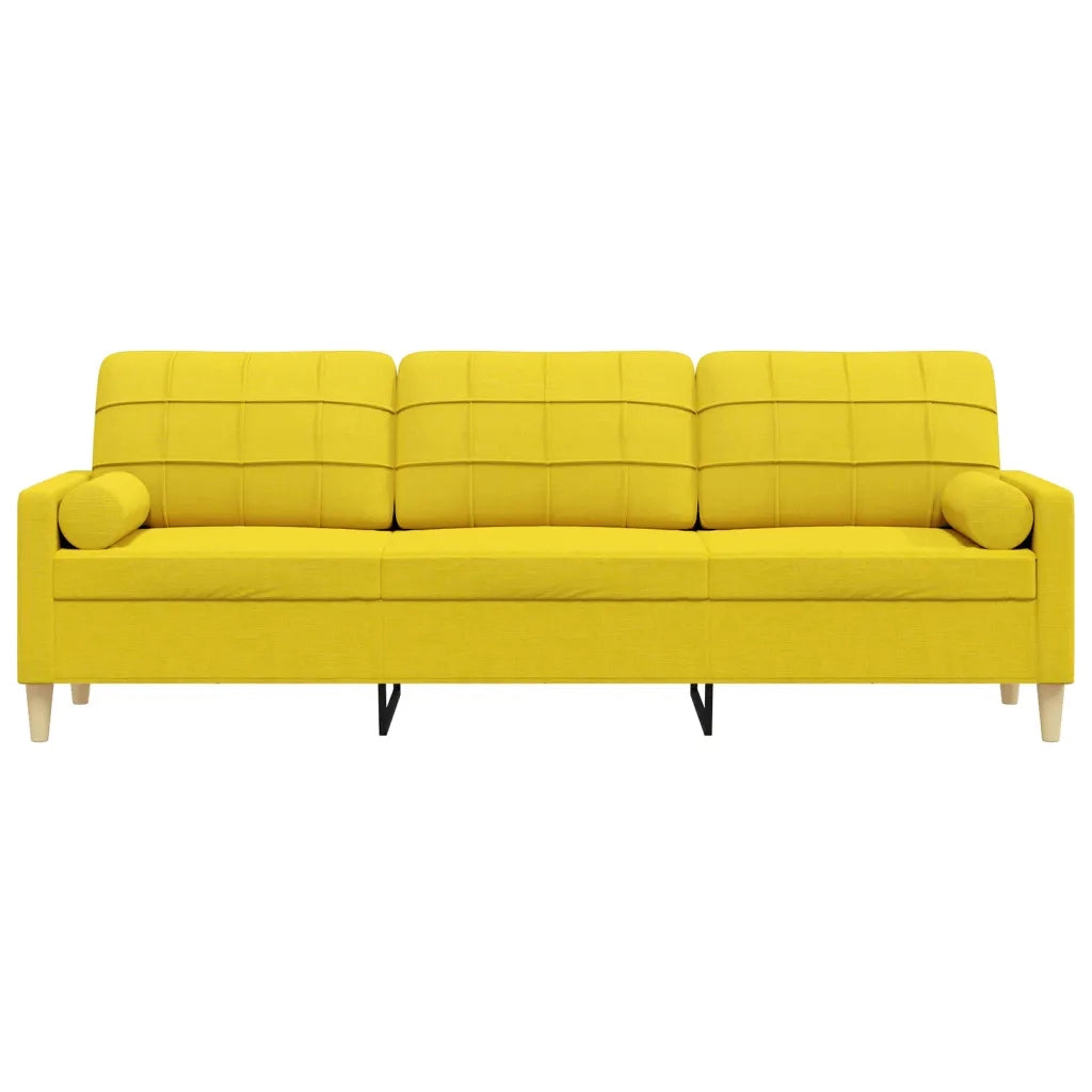 Divano a 3 Posti con Cuscini Giallo Chiaro 210 cm in Tessuto