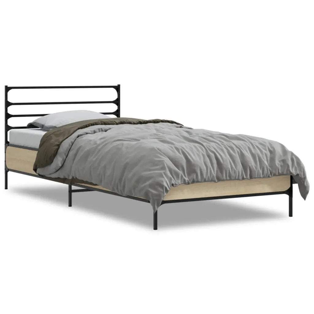 Giroletto-Struttura Letto Rovere Sonoma 75x190cm in Legno Multistrato e Metallo 104115