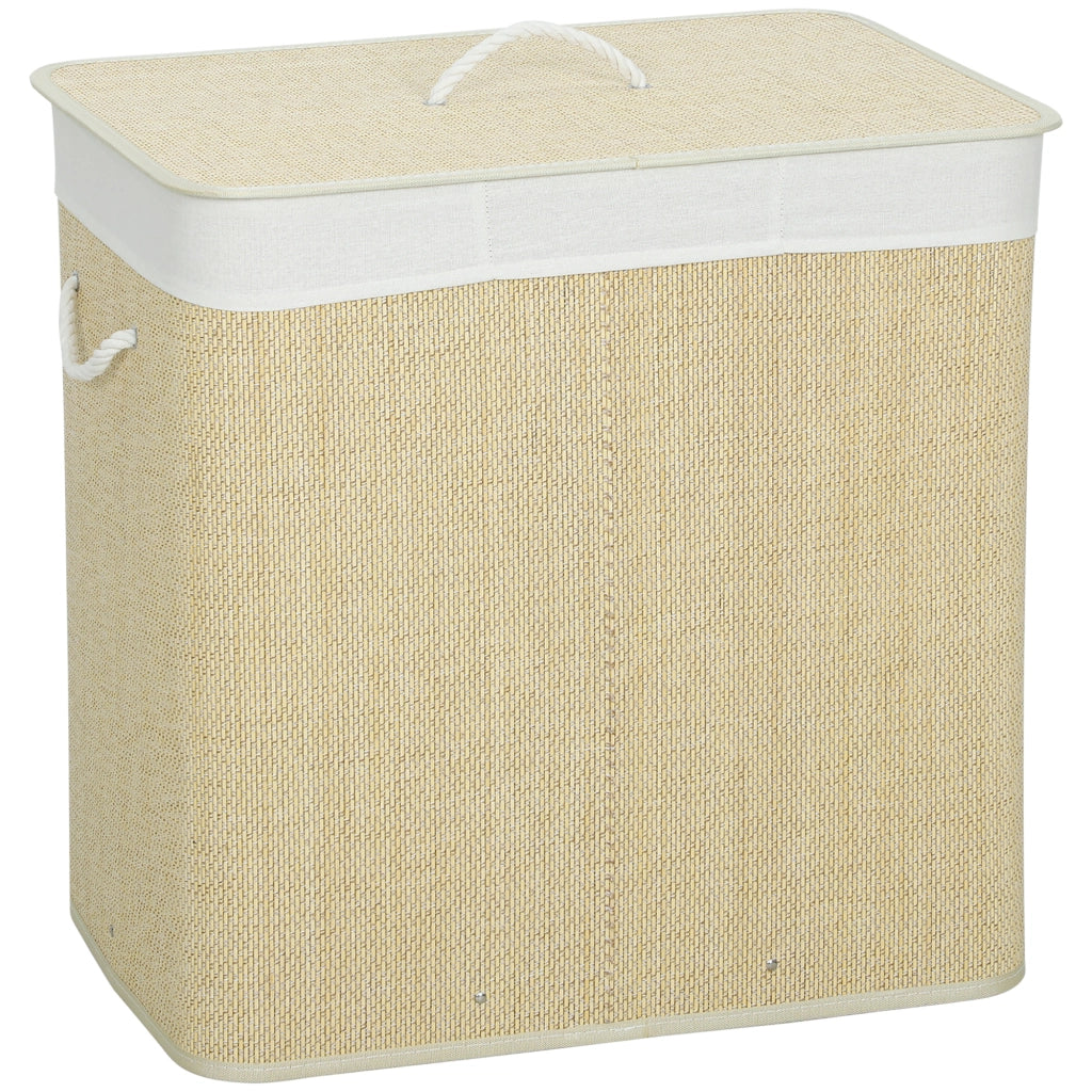 Cestino per Biancheria in Bamb¨´ con 3 Scomparti ¨C Zephmum ¨C 60x40x60 cm Crema