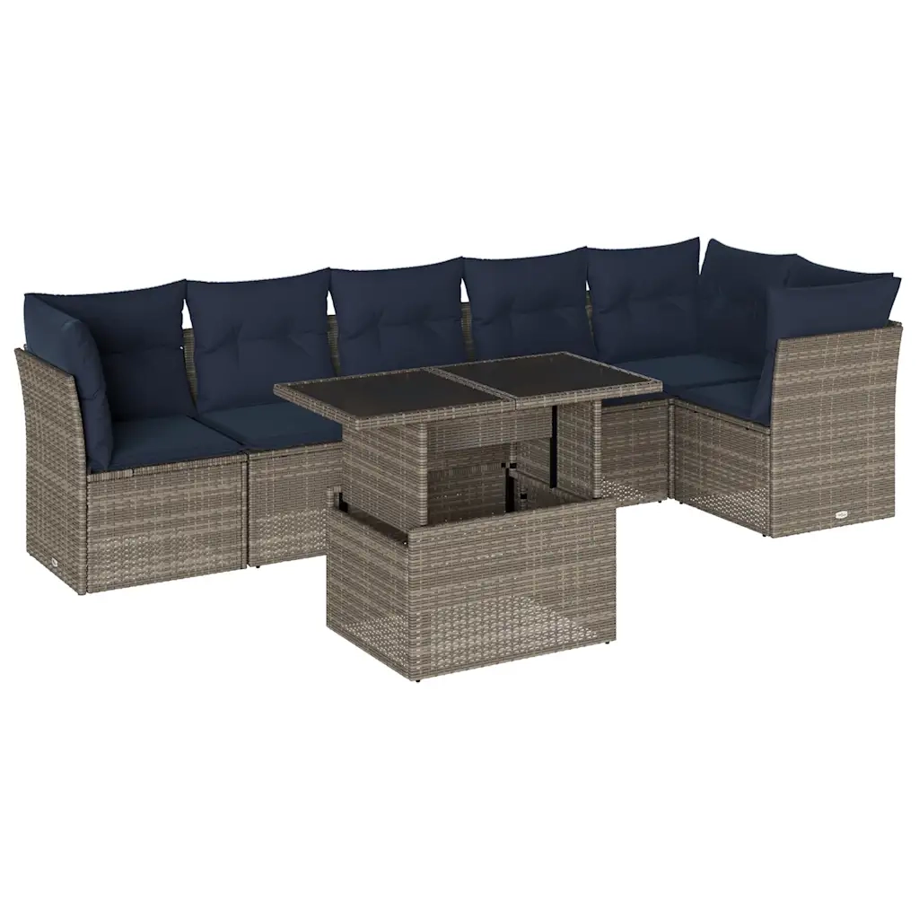 Set Divani da Giardino 7 pz con Cuscini Grigio in Polyrattan 3266601
