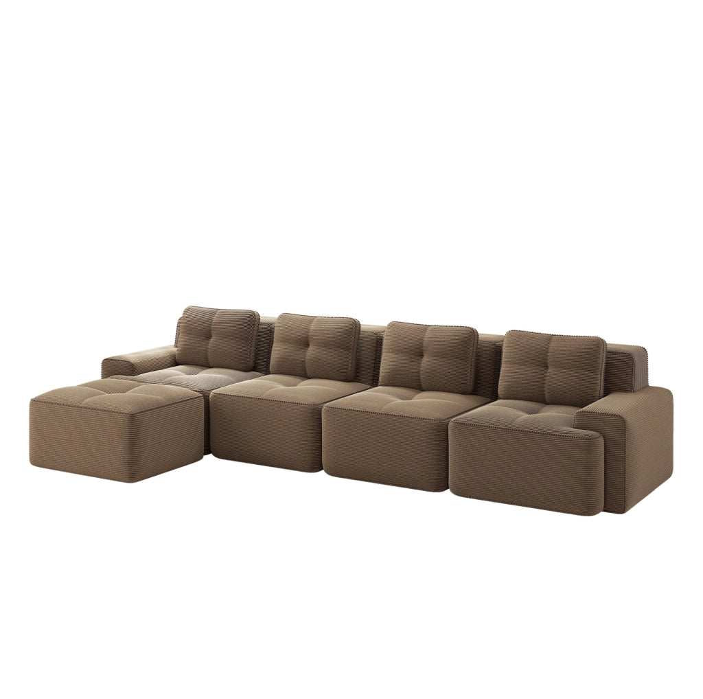 Divano modulare 4 posti con chaise longue in velluto a coste marrone HOMVRA