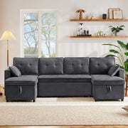 Divano Letto U ¨C MINIMAL ¨C Tessuto Cotone Lino, con Portabicchieri e Vani Contenitore
