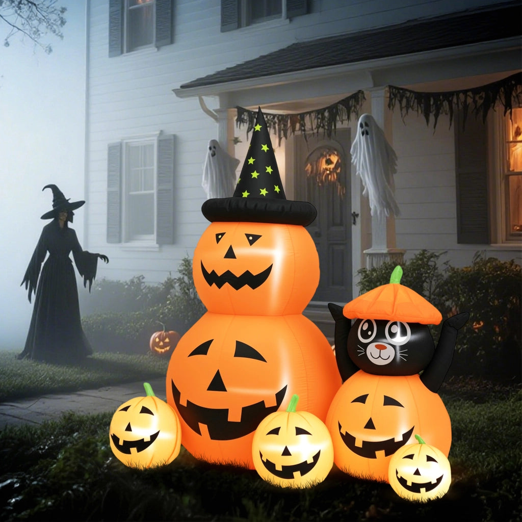 Zucca Gonfiabile Halloween con Gatto 6 Piedi ¨C Xylo ¨C LED IP44 160x100x180cm Arancione