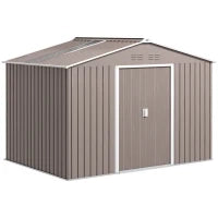 Capanno per attrezzi in metallo con porte scorrevoli e finestre di ventilazione, 277 x 195 x 192 cm, Grigio chiaro