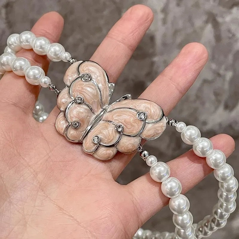 Collana di perle e farfalle fatta a mano con perline - Lunghezza regolabile