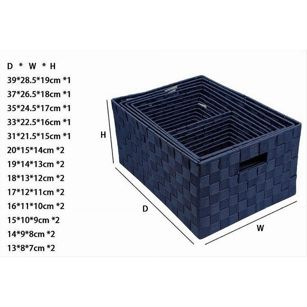 Trade Shop - Set 21 Pezzi Box Scatola In Tessuto Porta Oggetti Organizer Con Manici Blu 79088 -