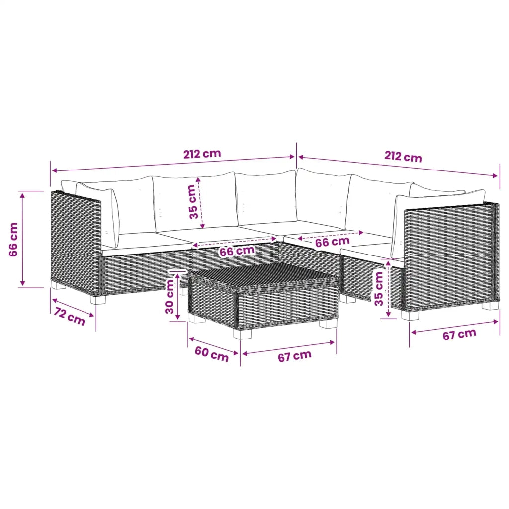 6 pz Set Lounge in Rattan con Cuscini GENDT Rattan naturale 3429853