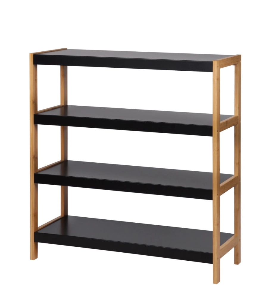 BAMBOO BLACK SCAFFALE BASSO CON 4 RIPIANI IN LEGNO NERO E NATURALE CM.70X26X75H