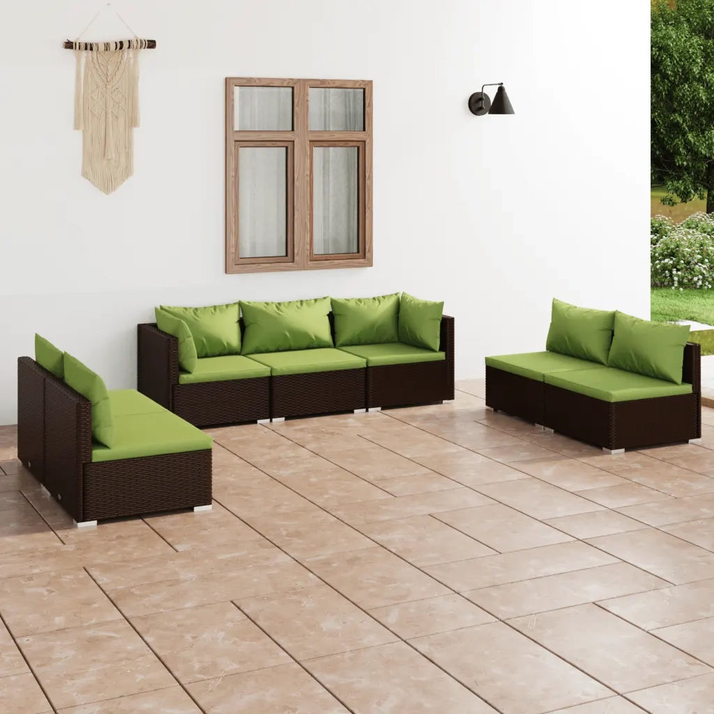 Set Divani da Giardino 7 pz con Cuscini in Polyrattan Marrone cod mxl 35870