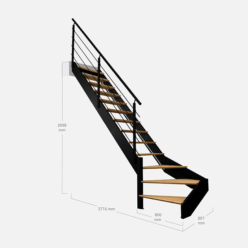 SPECTRA - Scala sinistra a 1/4 di giro con LED integrati, nera con balaustra