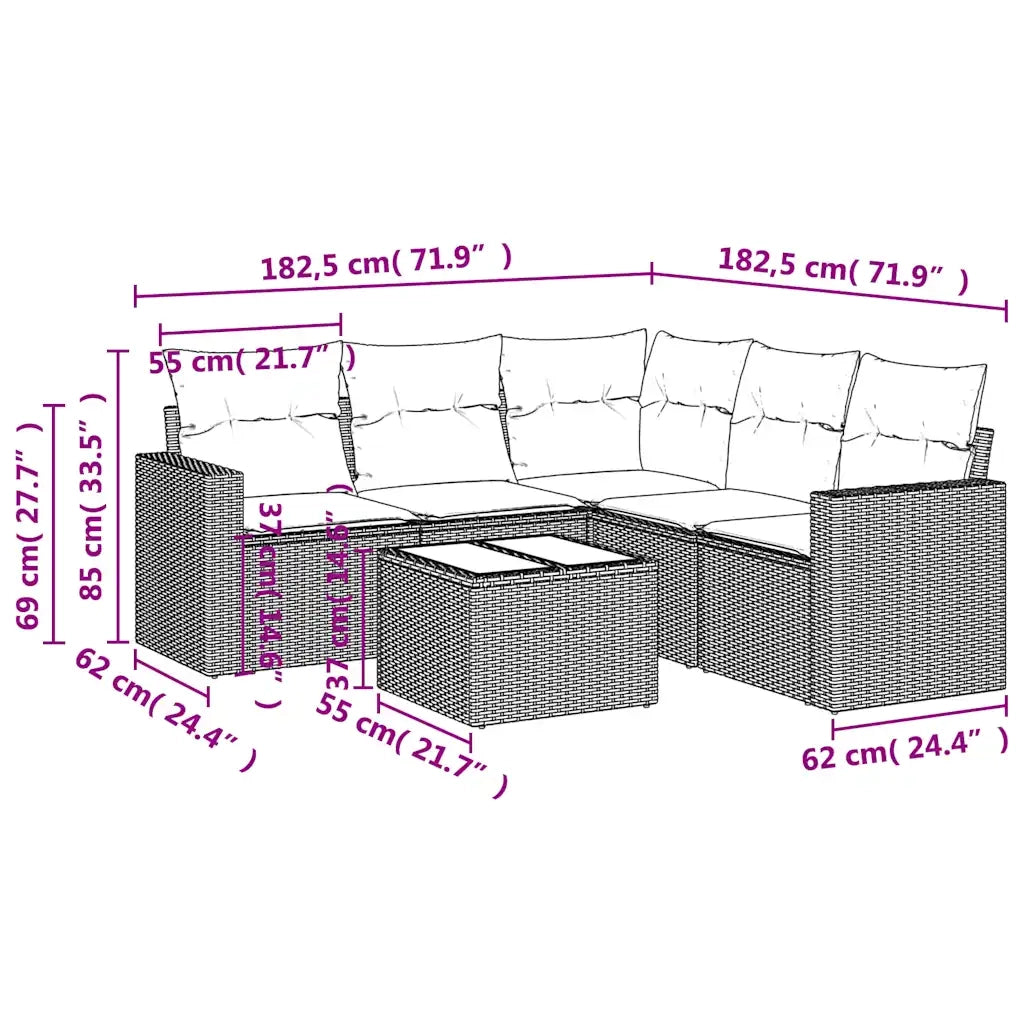 Set Divano da Giardino 6 pz con Cuscini Marrone in Polyrattan 3218953