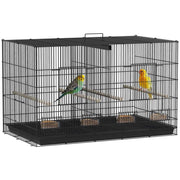 GABBIA PER UCCELLI CON DIVISORIO E RIPIANO INFERIORE PORTAOGGETTI IN ACCIAIO E PP 94X57X57 CM NERO