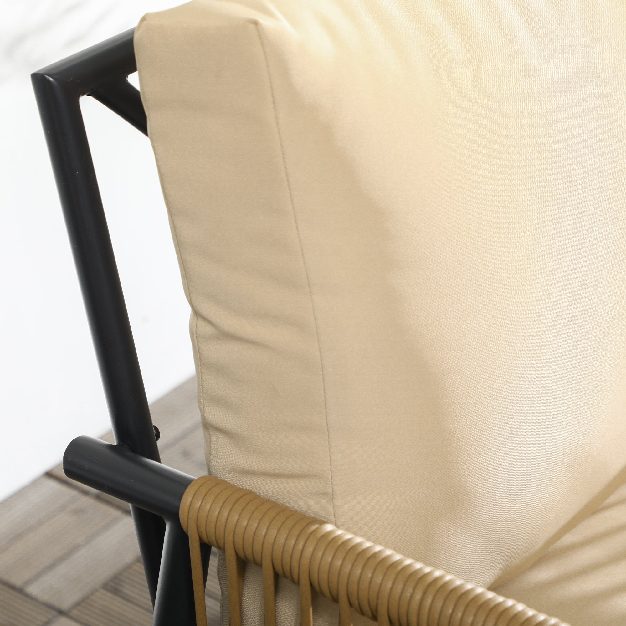 Set Tavolino e 2 Poltroncine con Cuscini da Giardino in Rattan PE Acciaio e Poliestere Beige