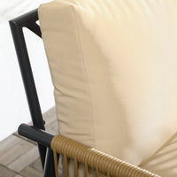 Set Tavolino e 2 Poltroncine con Cuscini da Giardino in Rattan PE Acciaio e Poliestere Beige