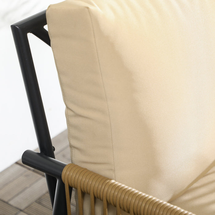 Set Tavolino e 2 Poltroncine con Cuscini da Giardino in Rattan PE Acciaio e Poliestere Beige