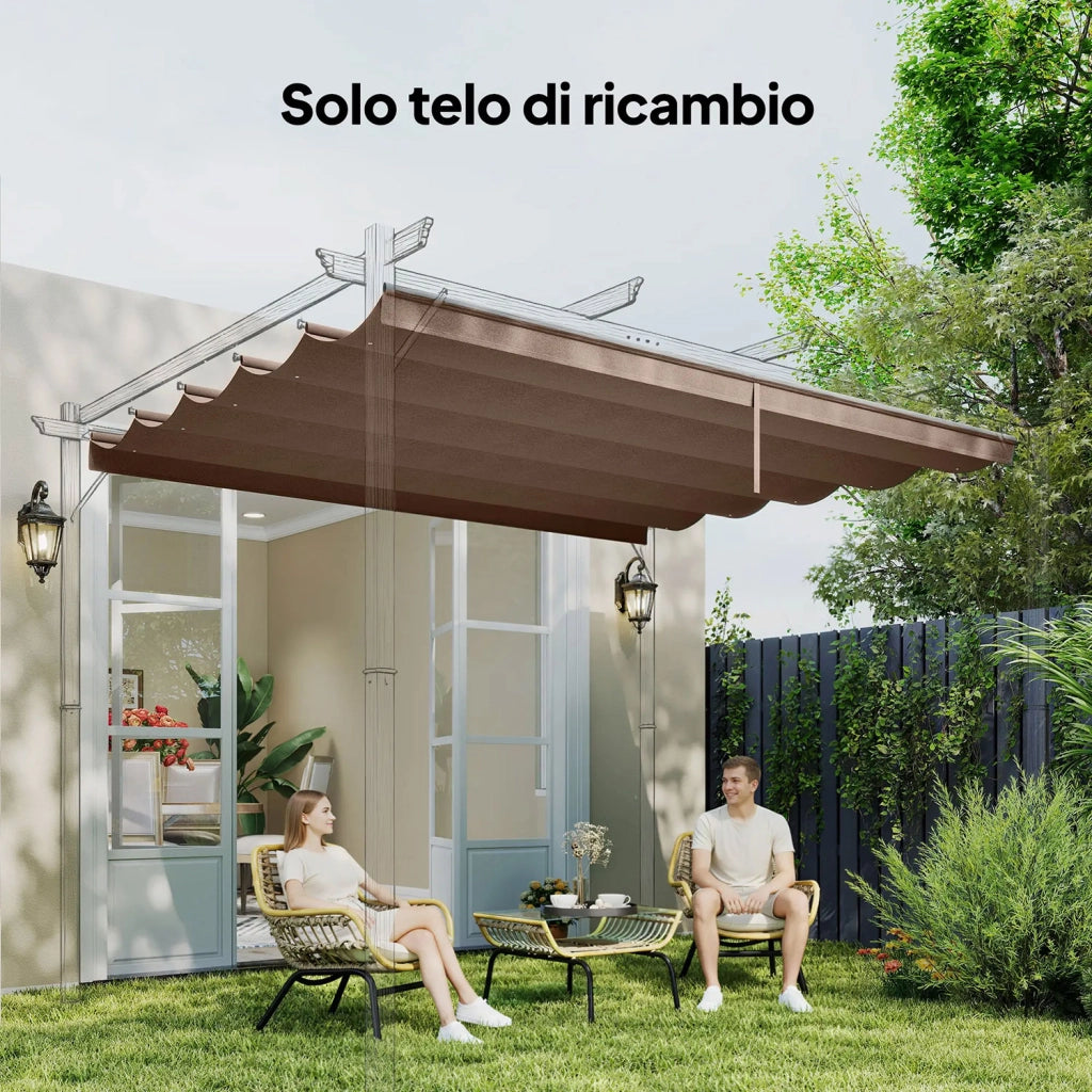 Telo per Pergola 250x255 cm con 10 Fori di Drenaggio in Poliestere Caffè