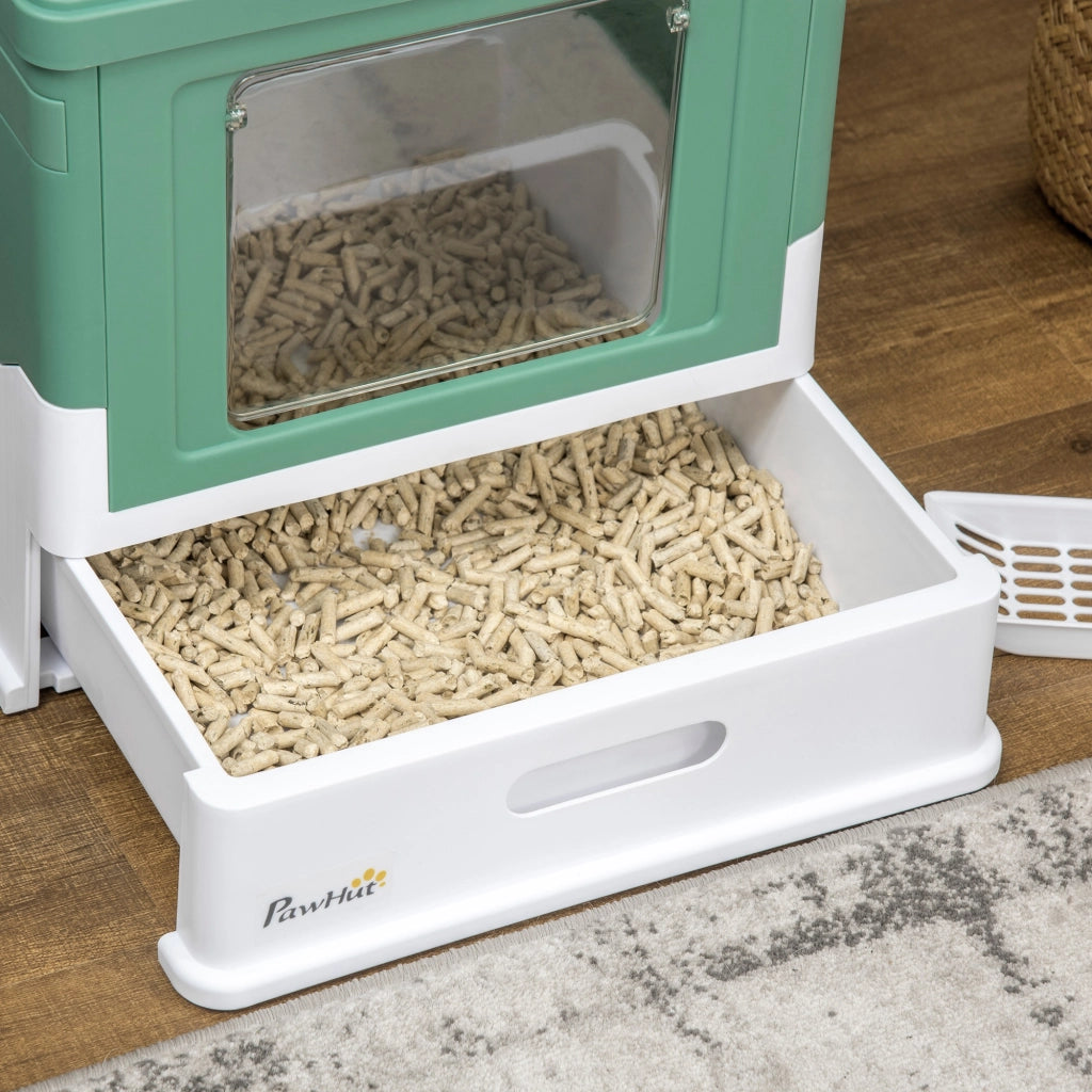 Casetta per Gatti con Pala ¨C zephmum ¨C Verde e Bianco 47.5x35.5x36.7 cm