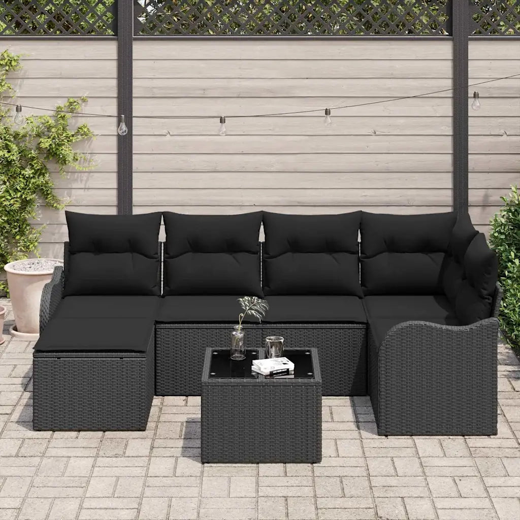 Set Divano da Giardino con cuscino 7 pcs Nero Poly Rattan 3354452