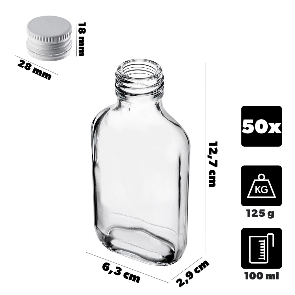 KADAX Flacone Flask 100ml Con Tappo Bianco 50pz.