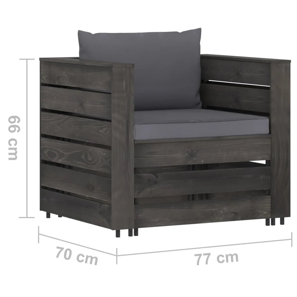 Set Salotto da Giardino 2pz | Set di Mobili da Esterno con Cuscini Legno Impregnato Grigio