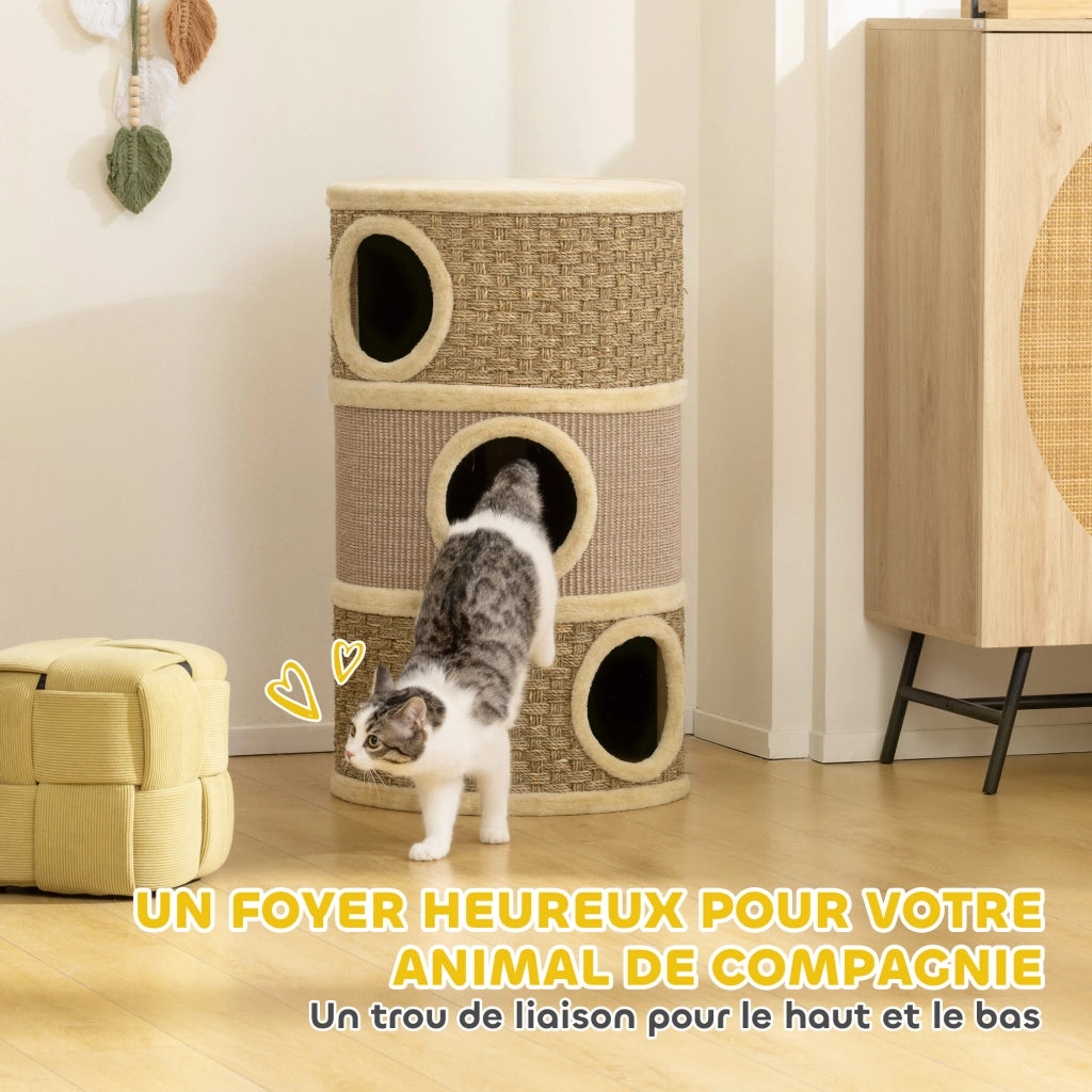 Albero per gatti con tiragraffi in sisal e peluche ¨C zephmum ¨C kaki, 45x45x79 cm